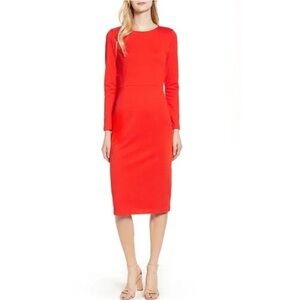 J. Crew Fire Red Knit Sheath Dress 22 NWT Long Sleeve Career